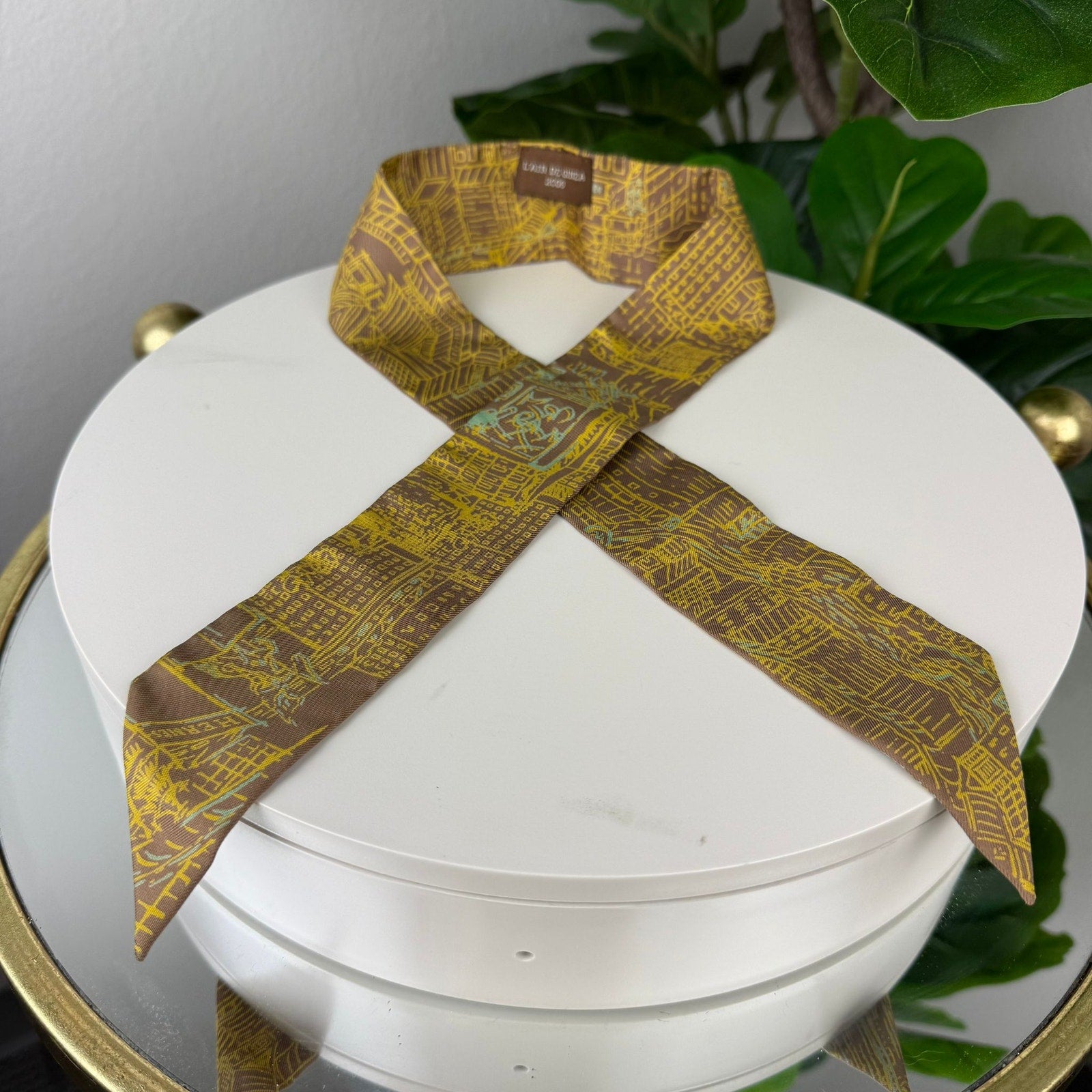 Authentic HERMES Twilly Silk Brown Yellow
