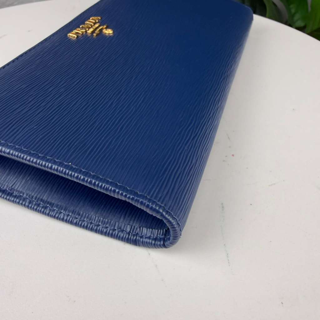 Authentic Prada Long  Blue Saffiano Leather Wallet