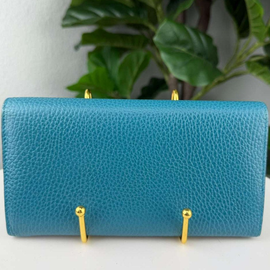 Gucci Interlocking Blue Turquoise Leather Long Continental Wallet