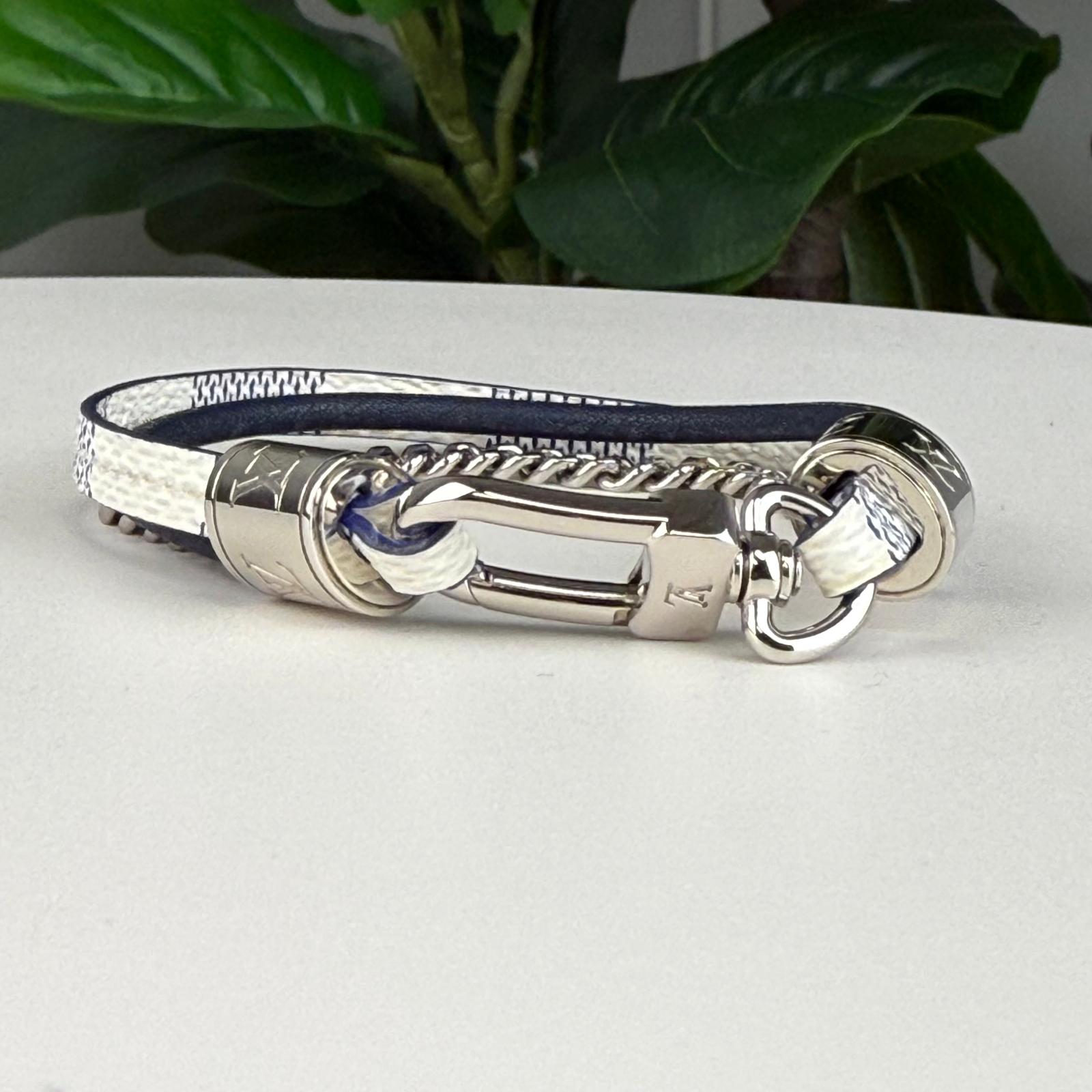Authentic Louis Vuitton Treble Chain Damier Azur Canvas Bracelet 7.25"