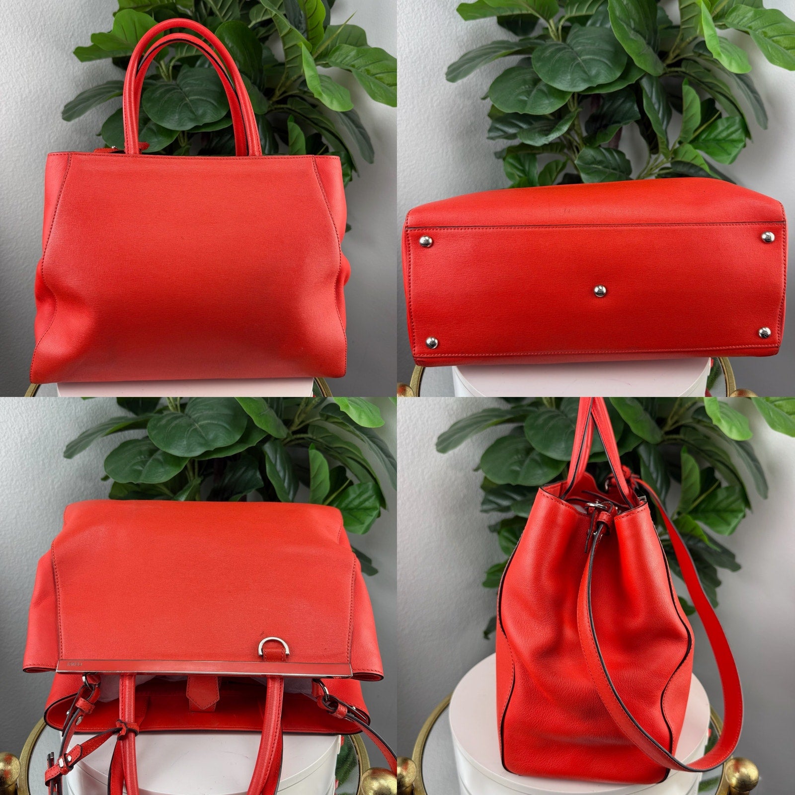 Fendi 2Jours Saffiano Leather Red Tote Shoulder Bag Authentic Pre Owned