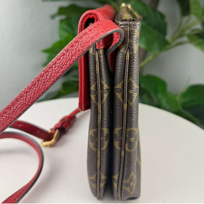 Authentic Louis Vuitton Monogram Twice Pochette bag in the Cerise Red
