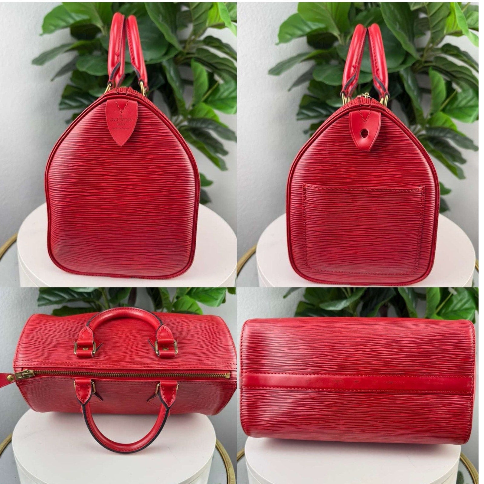 Authentic Louis Vuitton Epi Speedy 25 Boston Castilian Red Leather