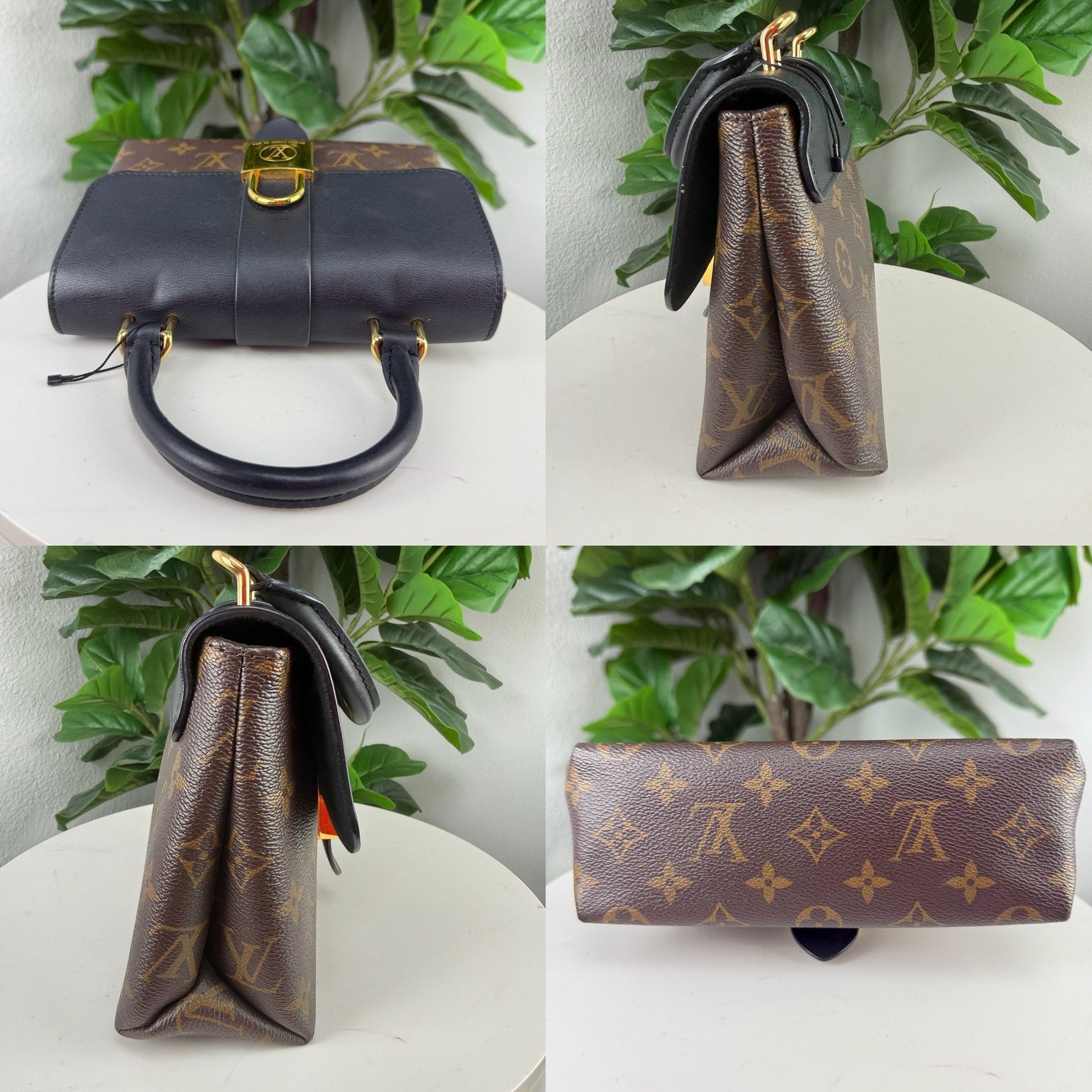 Louis Vuitton Monogram Reverse Locky BB Black Leather Top Handle Crossbody Bag Authentic Pre Owned