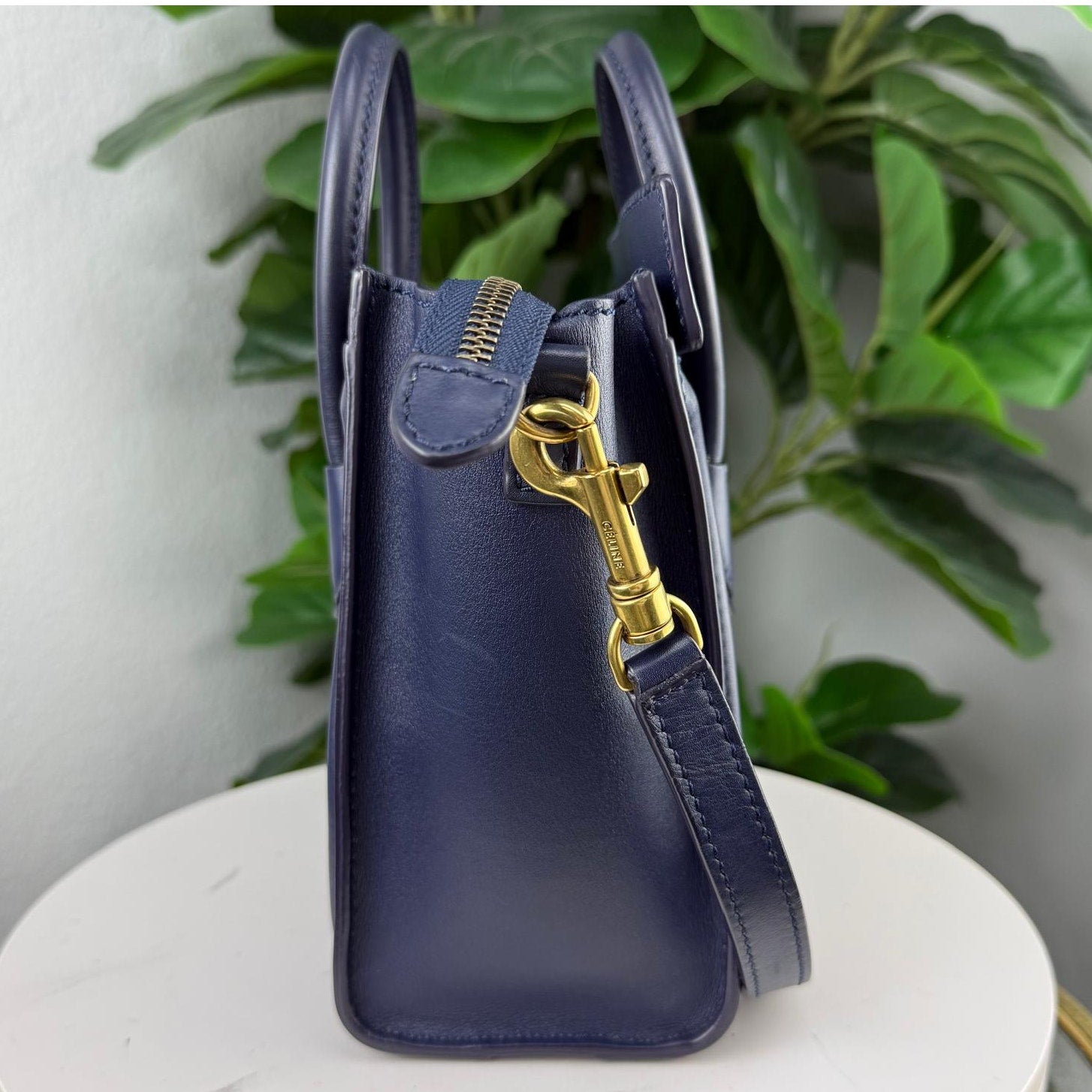 Authentic Celine Nano Luggage Tote Bag Navy Blue