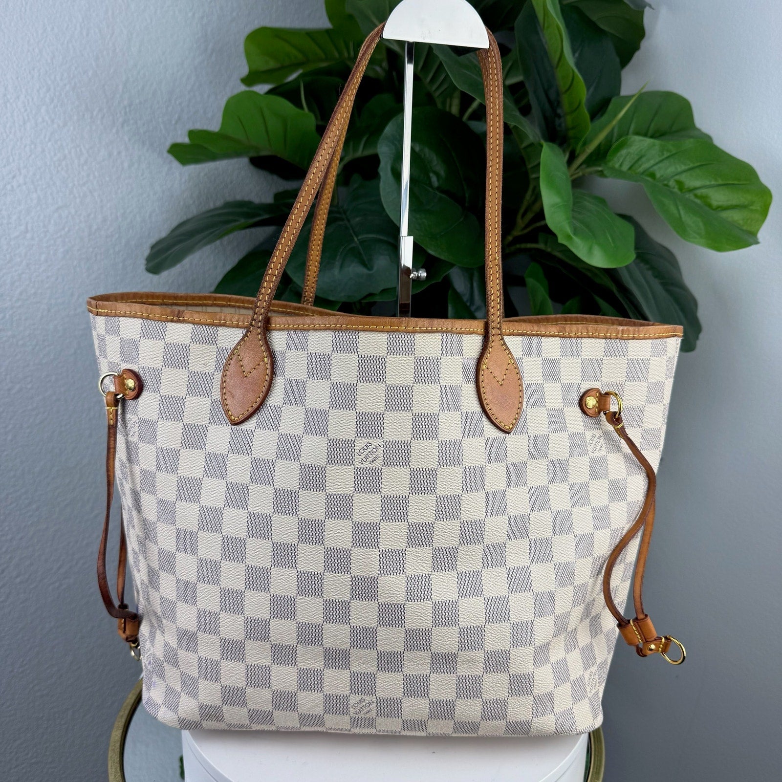 Louis Vuitton Neverfull MM Damier Azur Tote Bag Authentic Pre Owned