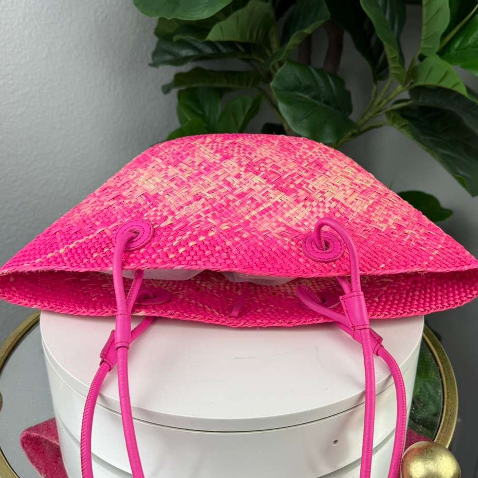 Authentic Loewe Anagram Basket Bag Iraca Palm Pink