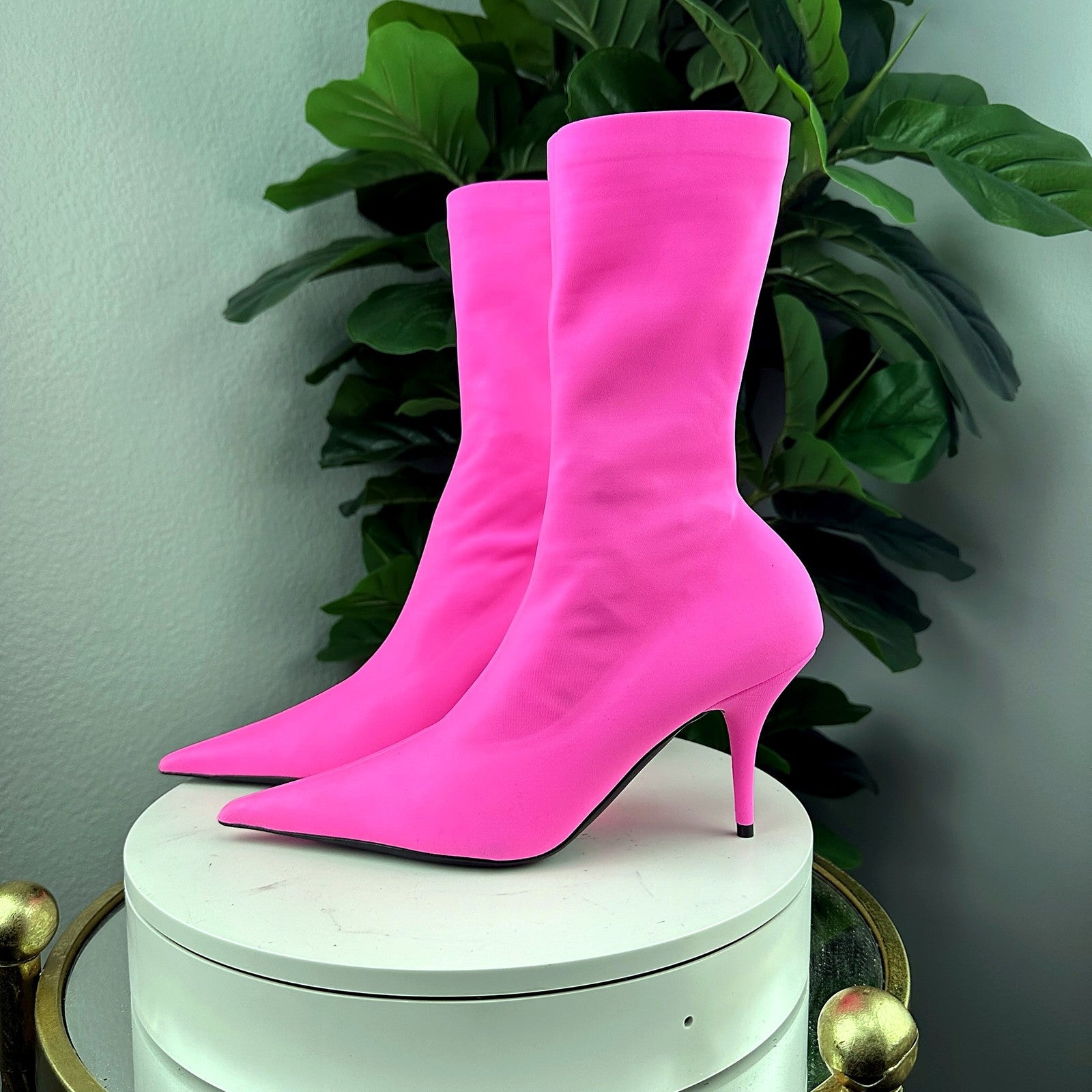 Balenciaga Knife fluo pink sock boots - side view