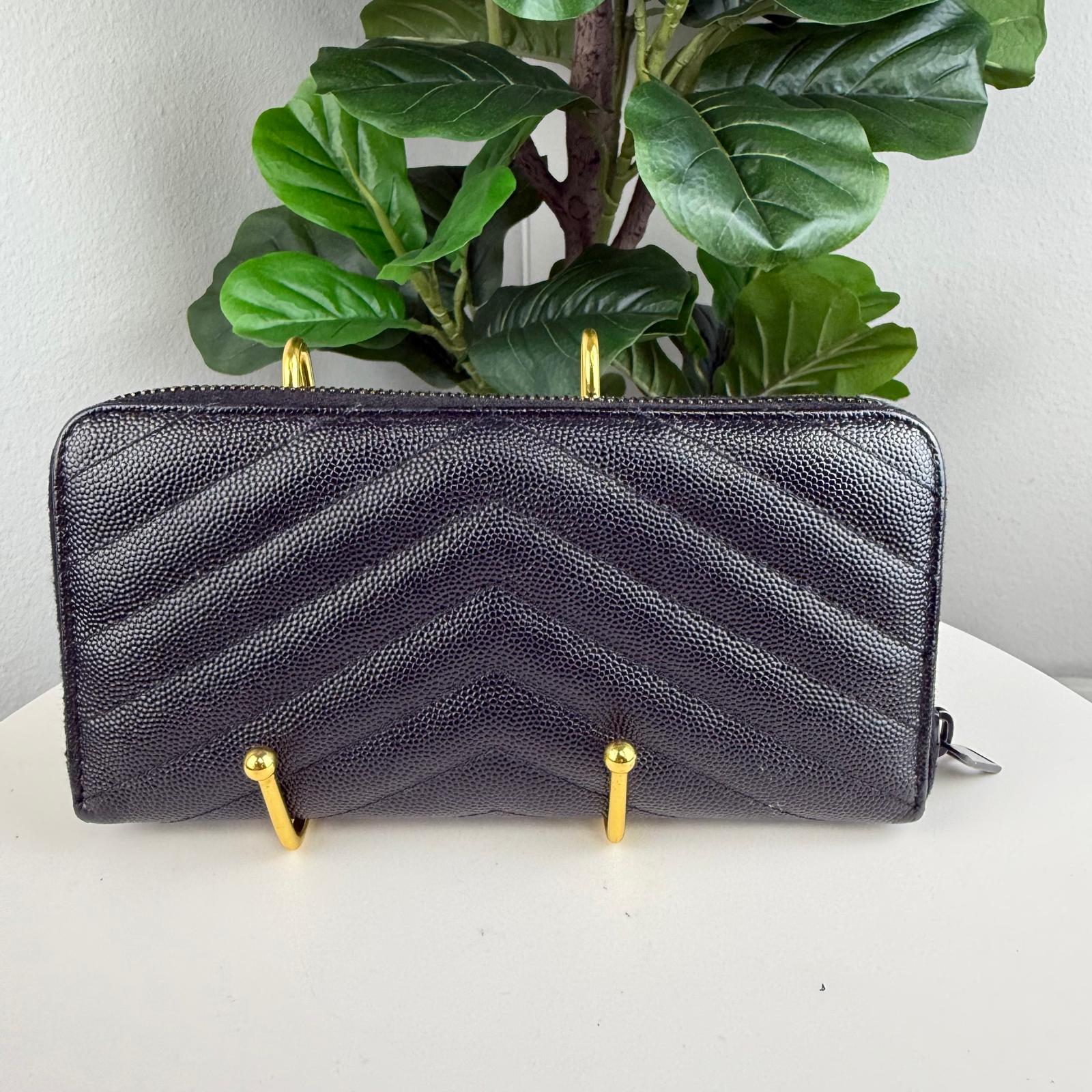 Authentic Yves Saint Laurent YSL Black on Black Zippy Wallet