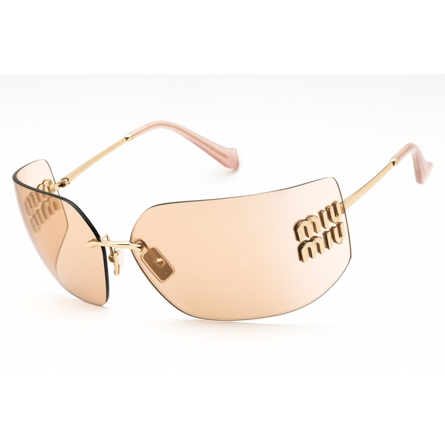 $600 Retail Miu Miu Runway Rimless Gold Metal Pink Tinted Sunglasses