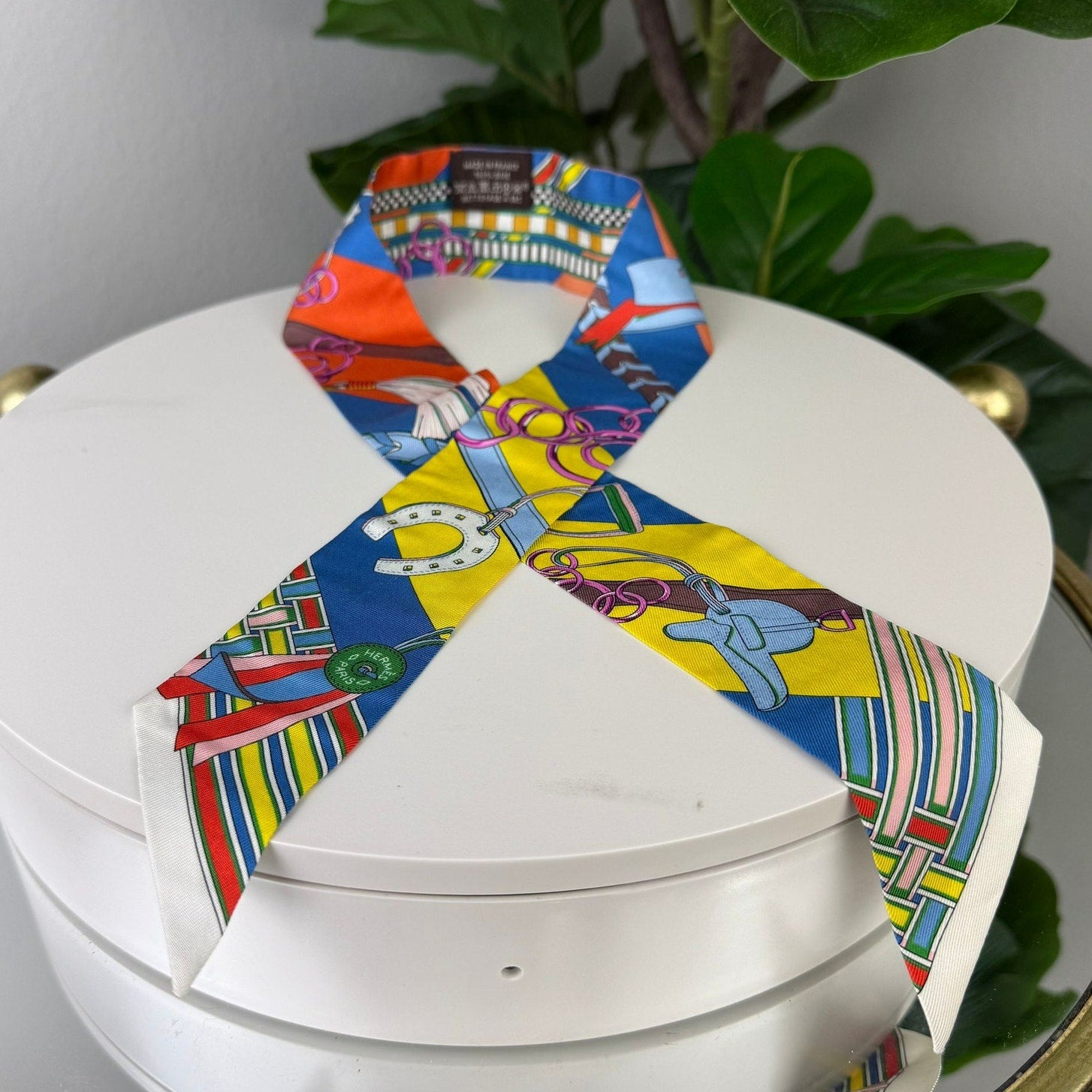Authentic HERMES Silk Blue Orange Yellow Twilly