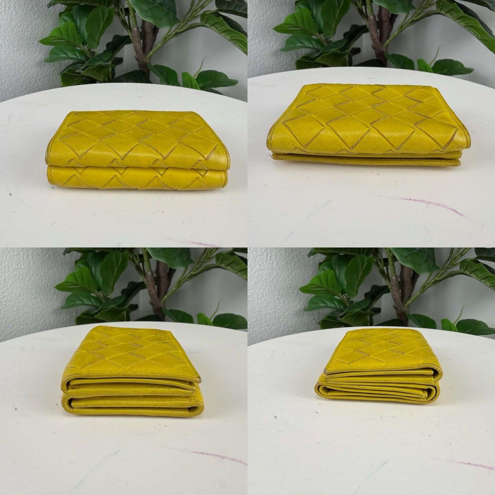 Bottega Veneta Intrecciato Trifold Wallet in Acid Yellow | LeveLuxBag
