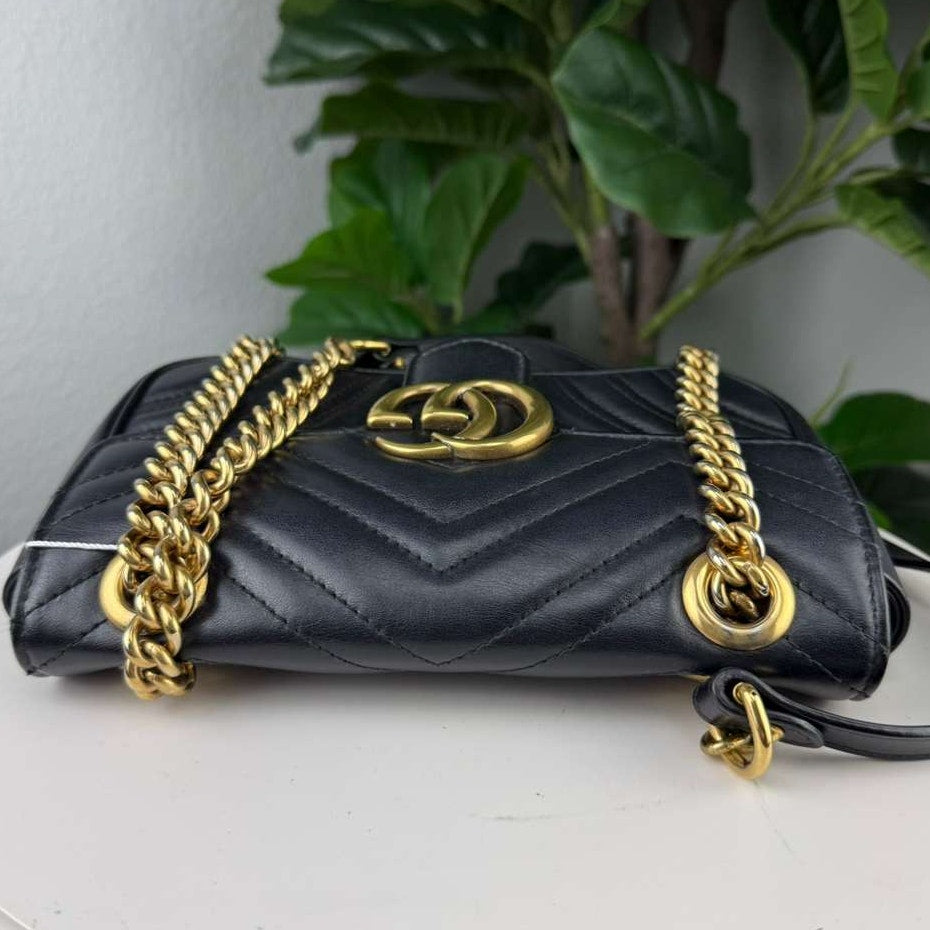 Authentic Gucci GG Marmont Matelasse Leather Mini Bag Black