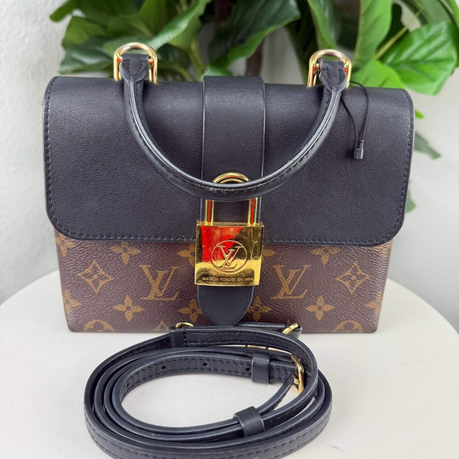 Louis Vuitton Monogram Reverse Locky BB Black Leather Top Handle Crossbody Bag Authentic Pre Owned