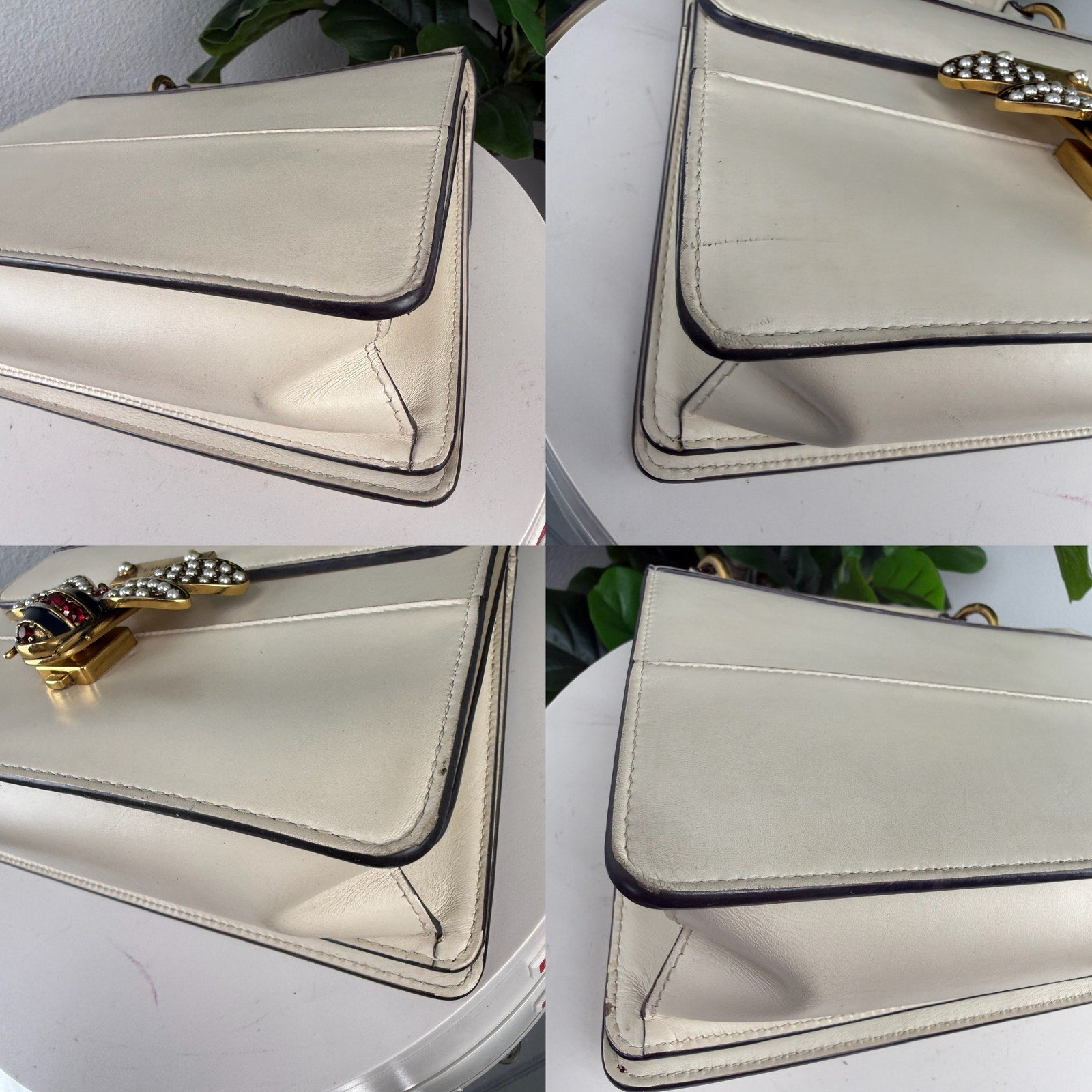 Gucci Queen Margaret Leather Bee Ivory Top Handle Shoulder Bag Authentic Pre Owned