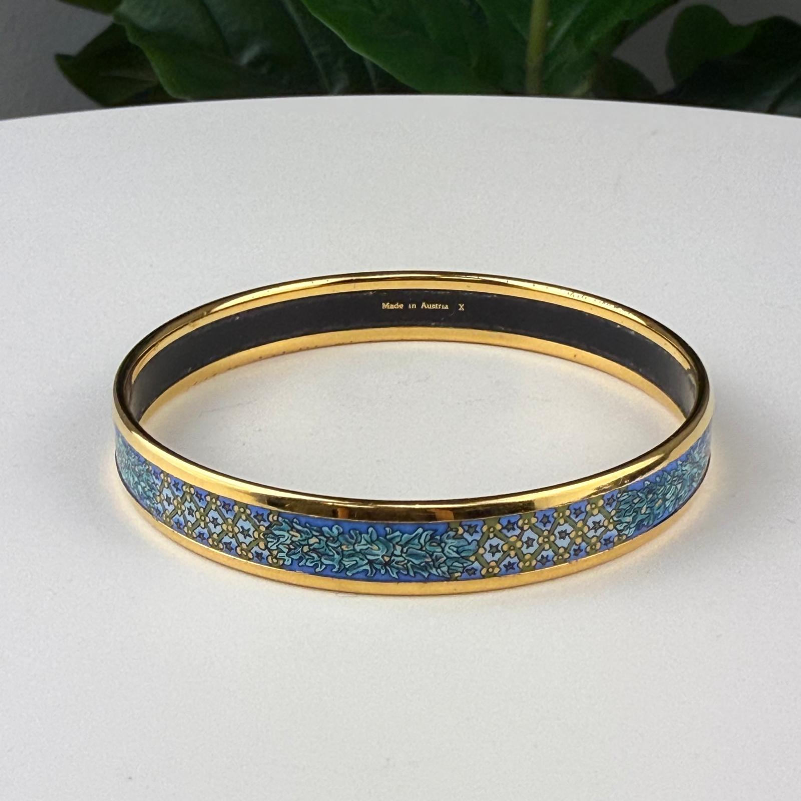 💎Authentic Hermes Plated Narrow Bangle Bracelet Blue 7 3/4"