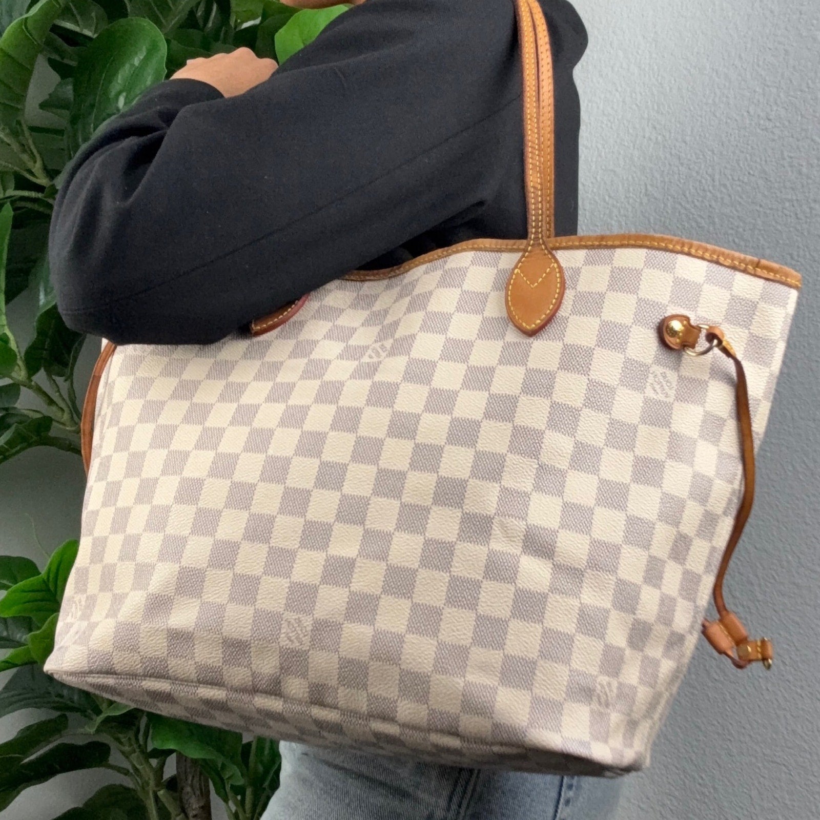 Louis Vuitton Neverfull MM Damier Azur Tote Bag Authentic Pre Owned