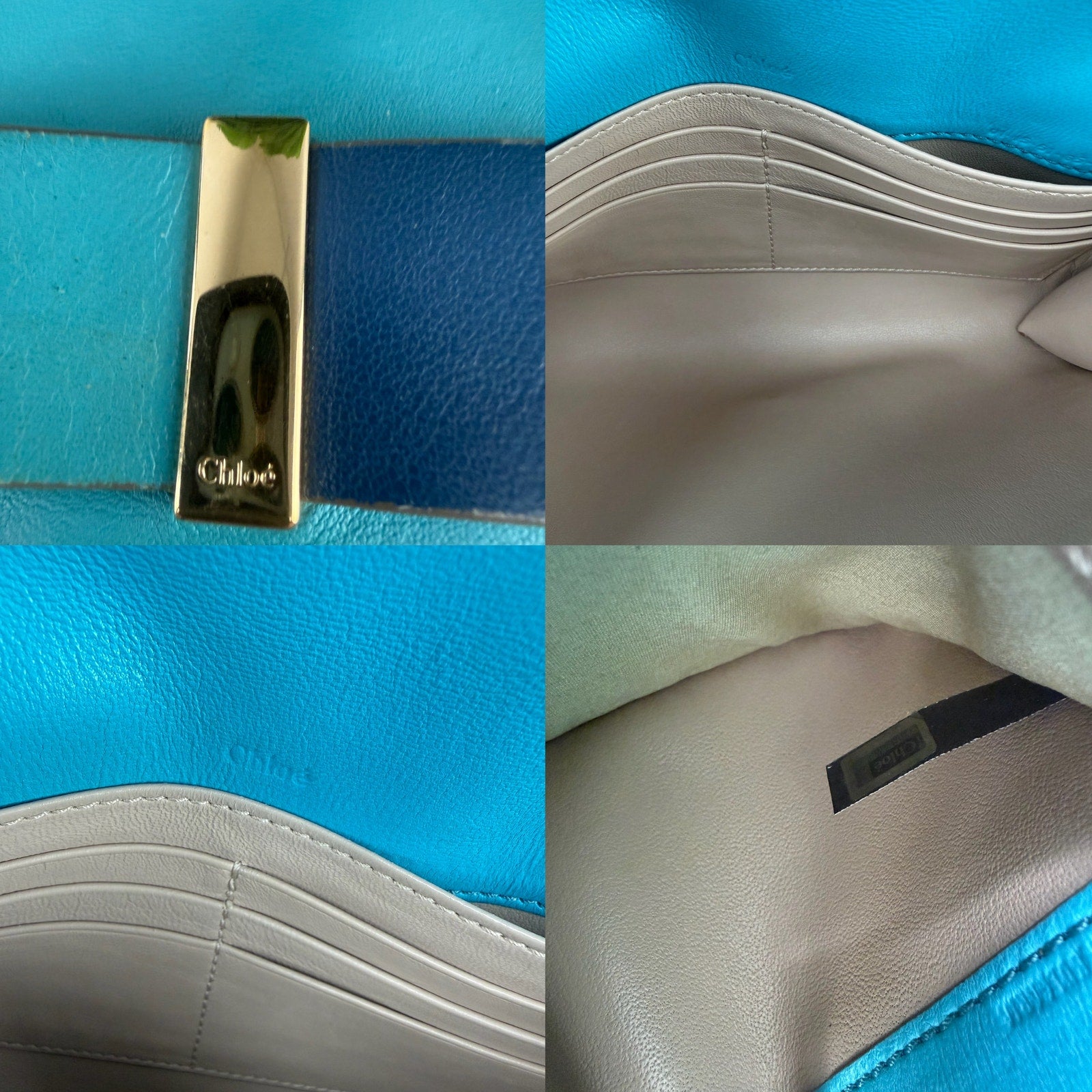 Chloe Leather Blue Bow Chain Wallet Crossbody Bag Authentic Pre Owned