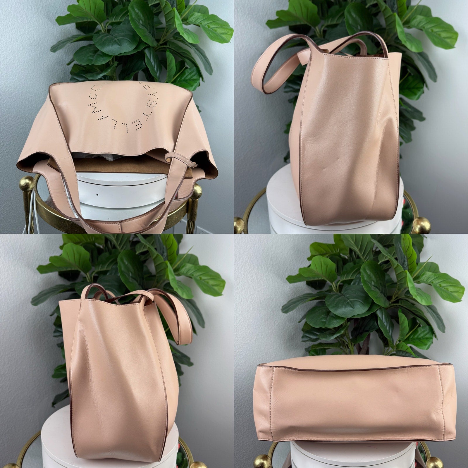 Stella McCartney Nude Logo Tote Vegan Leather Large Shoulder Bag Authentic Pre Owned