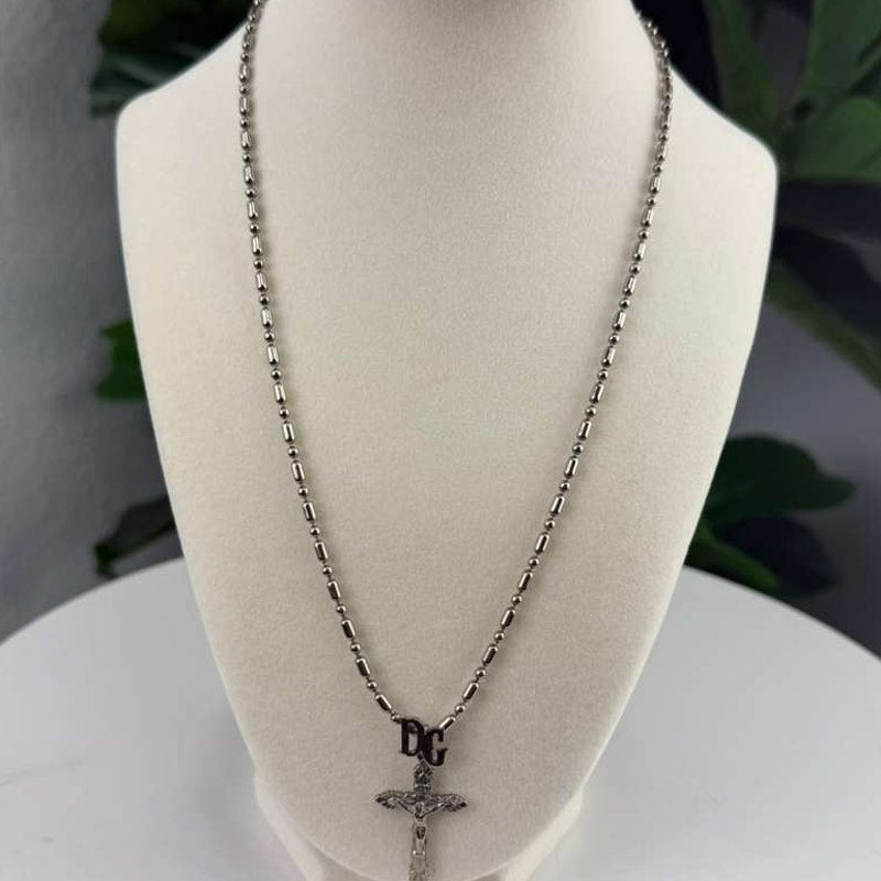 Authentic Dolce & Gabbana Silver-Tone Cross Pendant Necklace