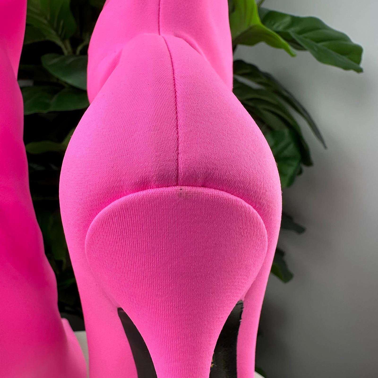 Authentic Balenciaga Knife Boots Fluo Pink Stretch Fabric Size 38