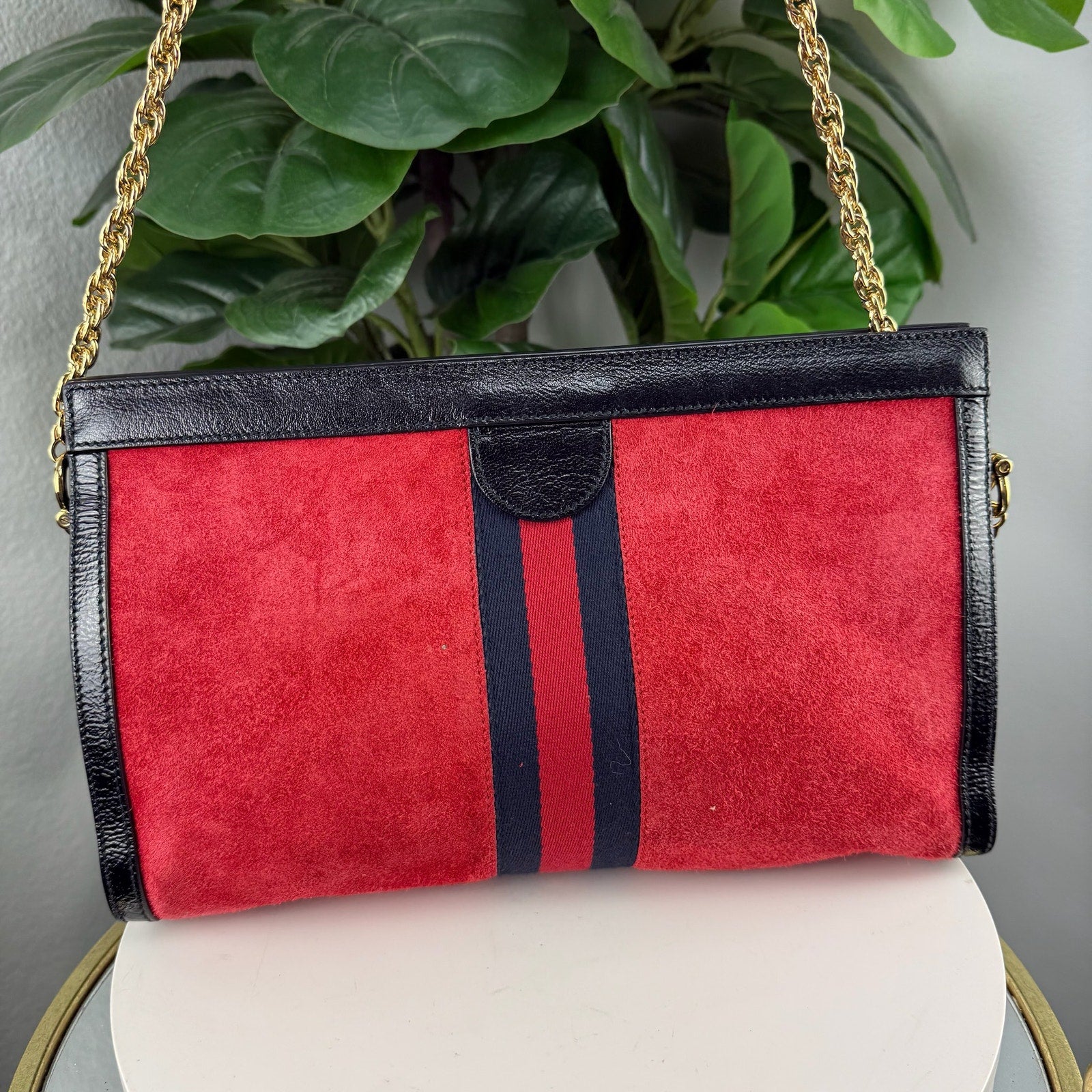 Gucci Sherry Line Red Suede Leather Shoulder Bag Authentic Pre Owned