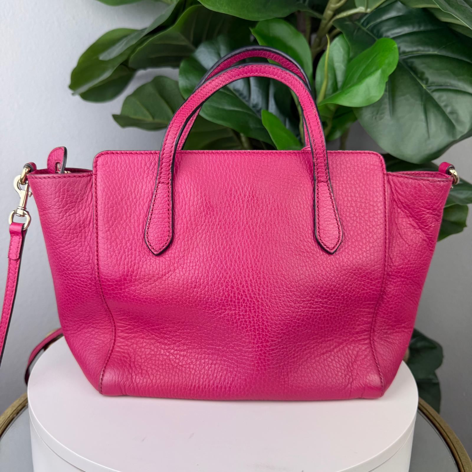 Authentic Gucci Swing Mini Leather Tote Bag Fuchsia Pink