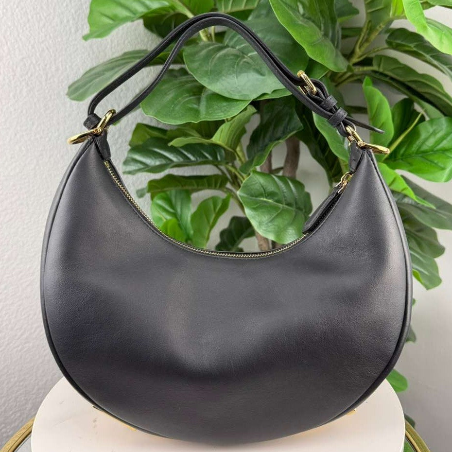 💎✨Authentic Fendi Fendigraphy Black Calf Leather Small Hobo Bag