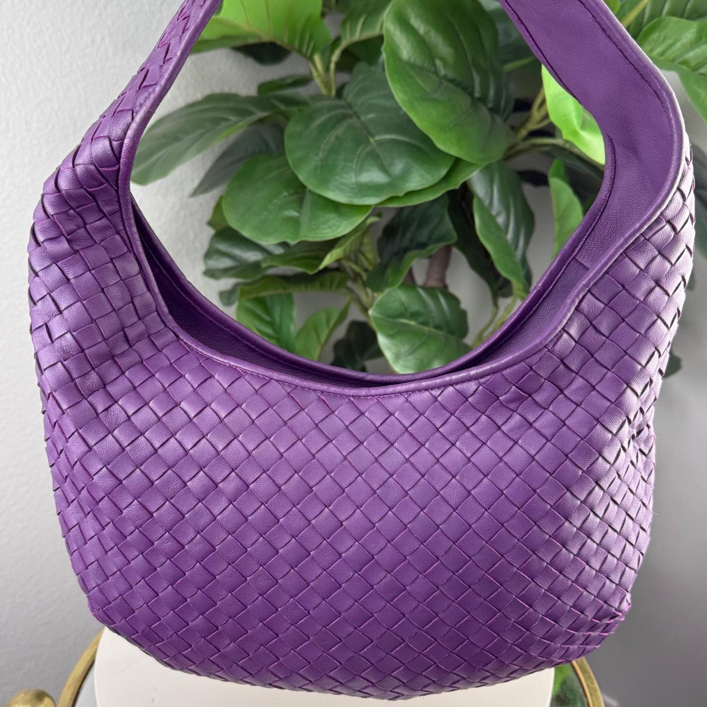 Authentic BOTTEGA VENETA Shoulder Bag Intrecciato Leather Purple