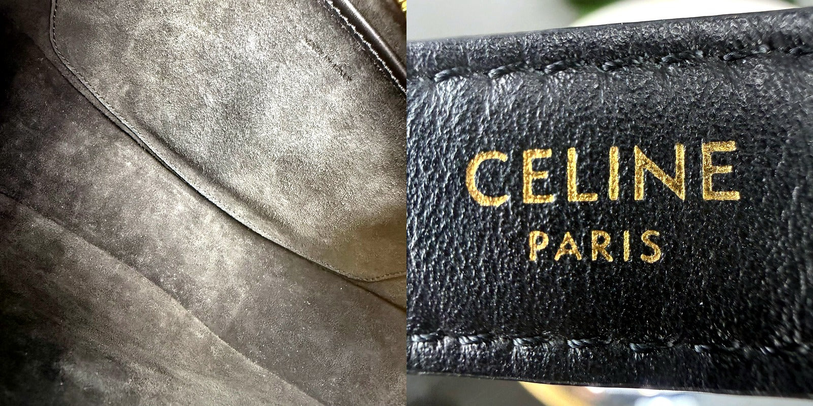 Authentic Celine Medium Ava Triomphe Bag interior and stamp