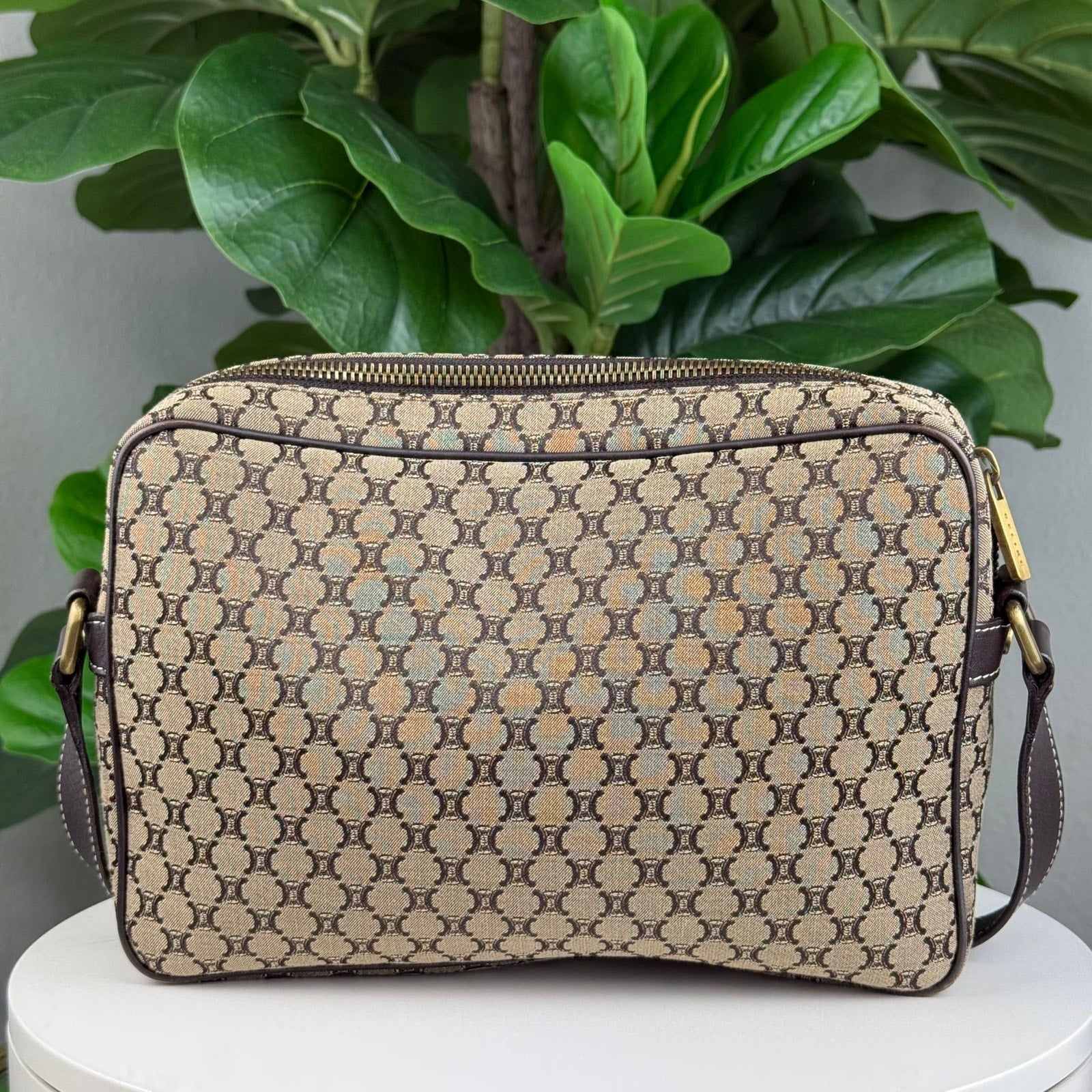 Authentic CELINE Macadam Canvas Leather Crossbody Bag