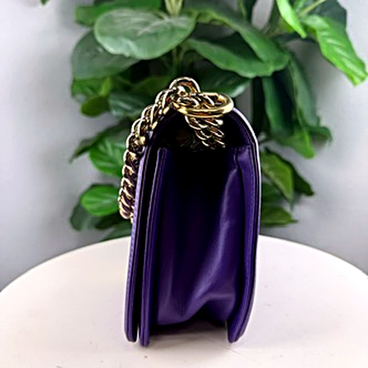 Chanel Le Boy purple bag, side view