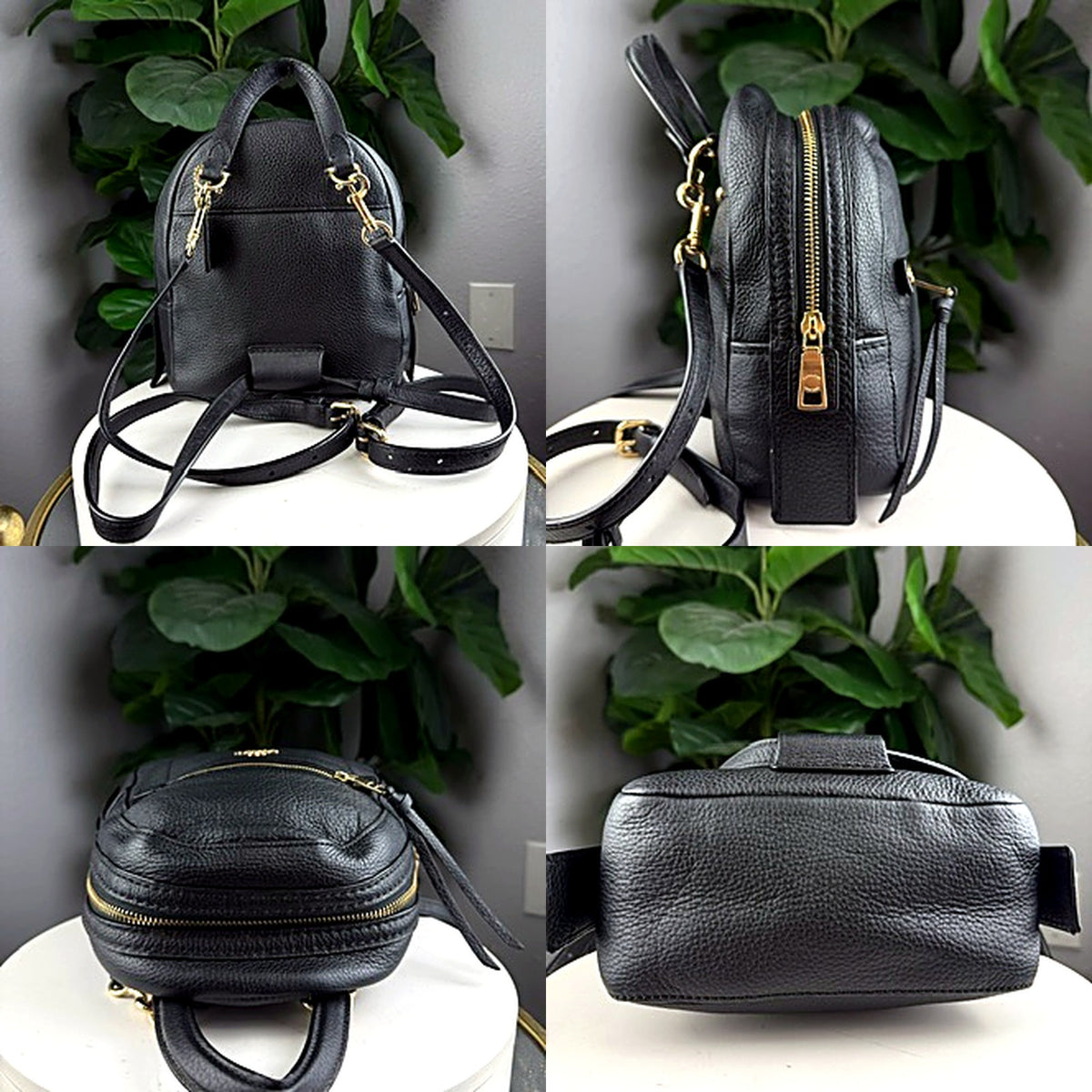 Authentic Coach black pebbled leather mini backpack, additional views