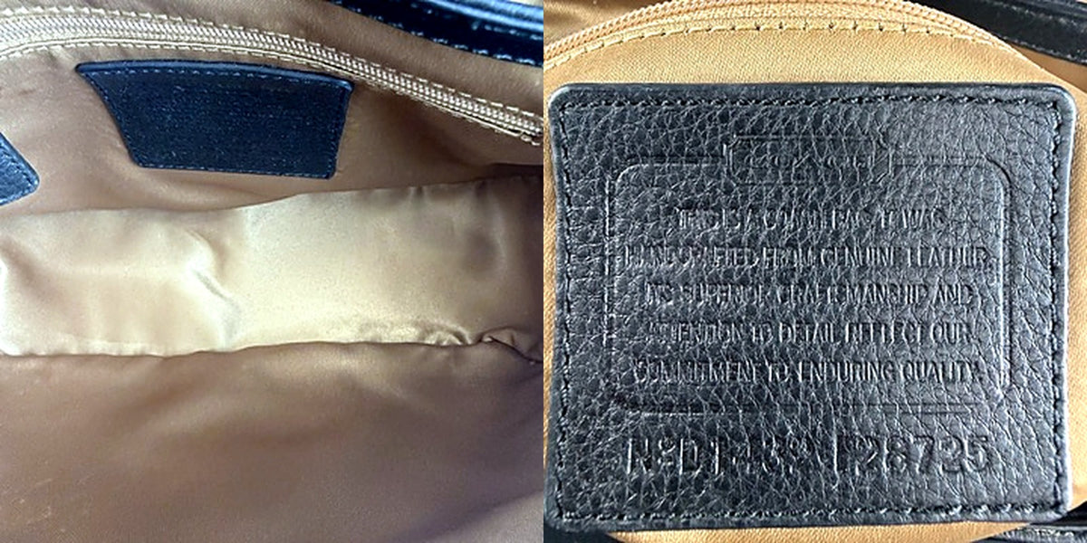 Coach crossbody bag interior lining and authenticity serial tag