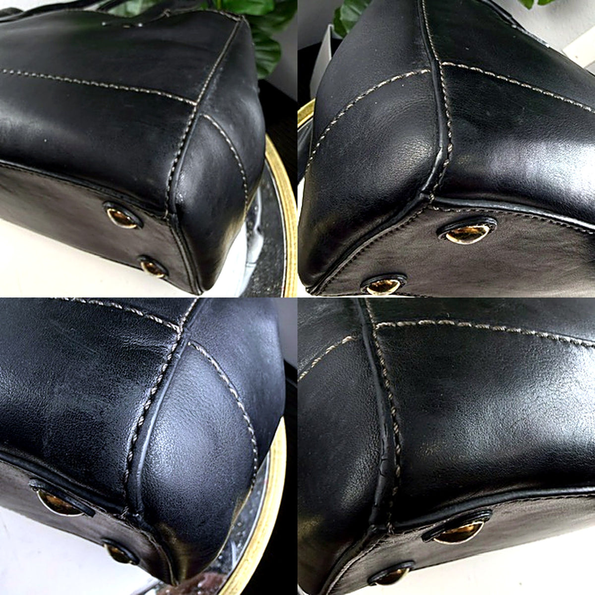 Authentic Coach Black Leather Turnlock Tote Bag - corner macros