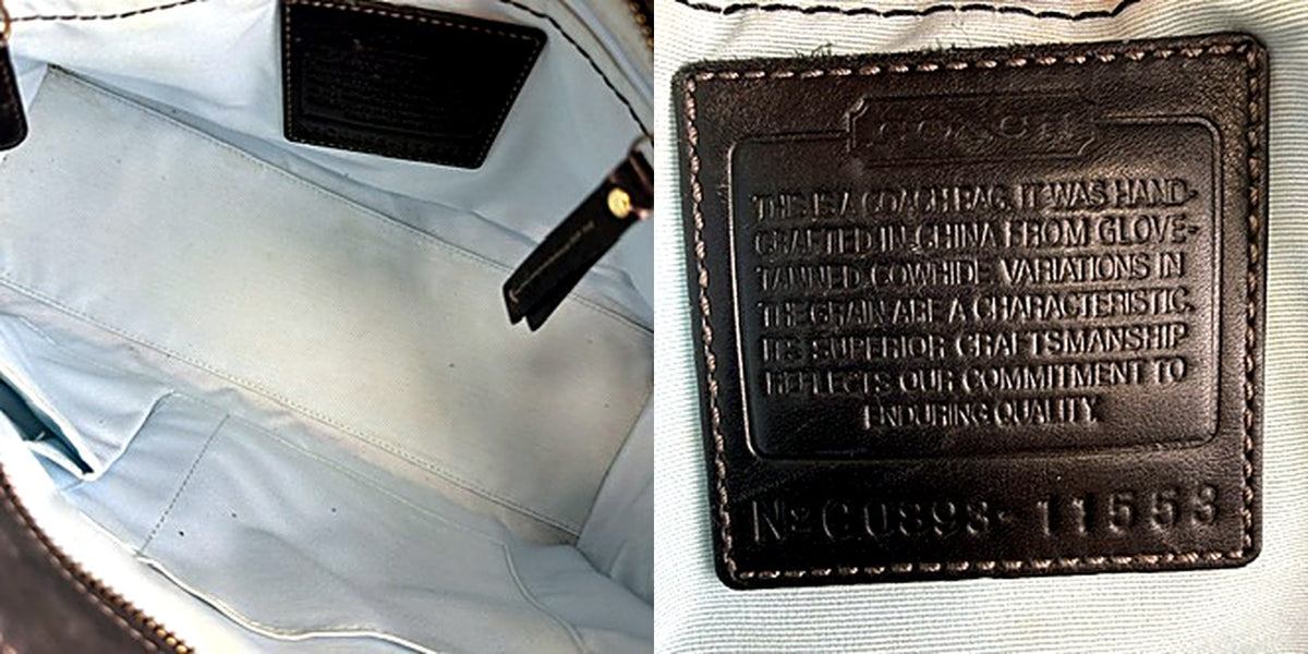 Authentic Coach Black Leather Turnlock Tote Bag - interior and serial tag