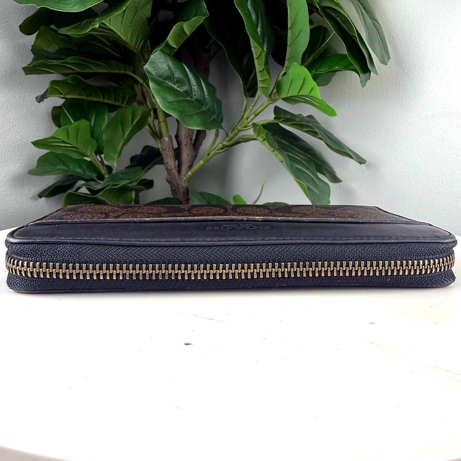 Authentic Coach Signature Canvas Zip-Around Wallet