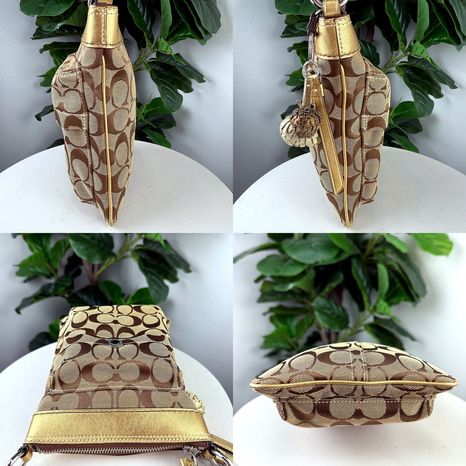 Authentic Coach Gold Signature Canvas Crossbody Swingpack - detail views