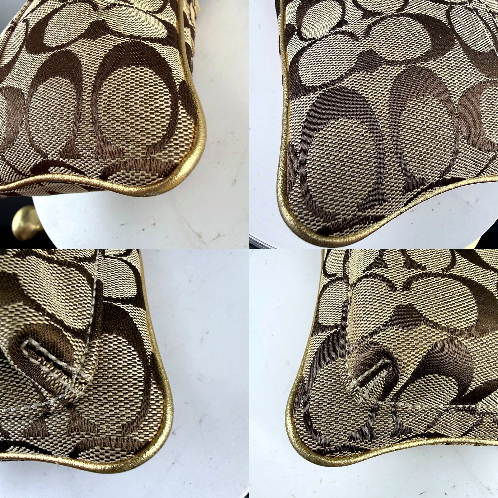 Authentic Coach Gold Signature Canvas Crossbody Swingpack - macro canvas and trim detail