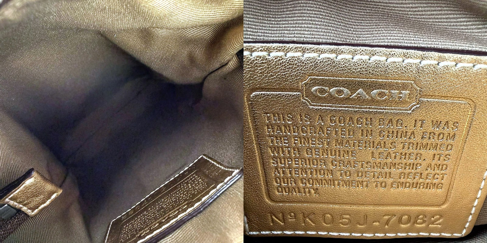 Authentic Coach Gold Signature Canvas Crossbody Swingpack - interior and serial number