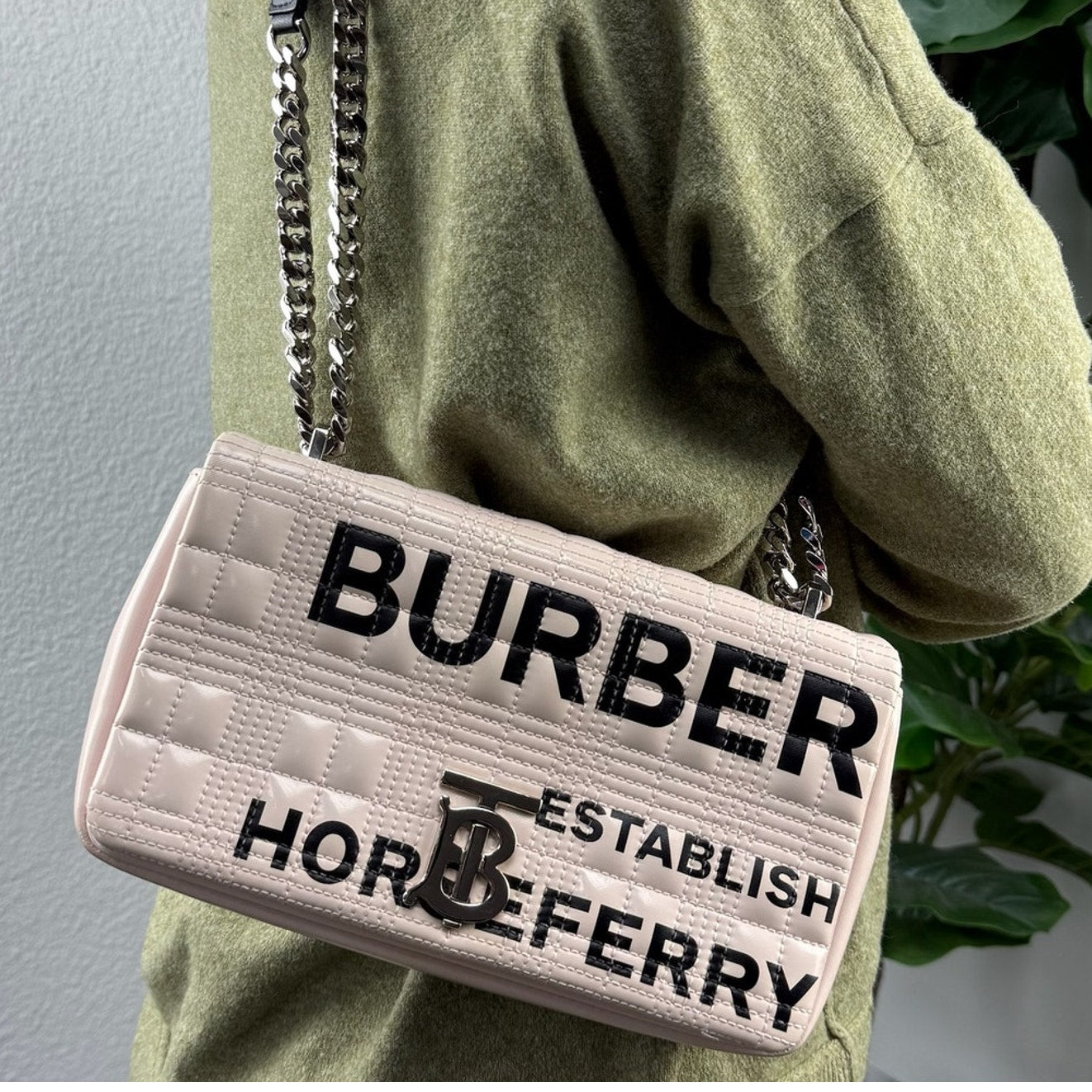Burberry White/Black Quilted Coated Canvas Logo Print Small Lola Bag