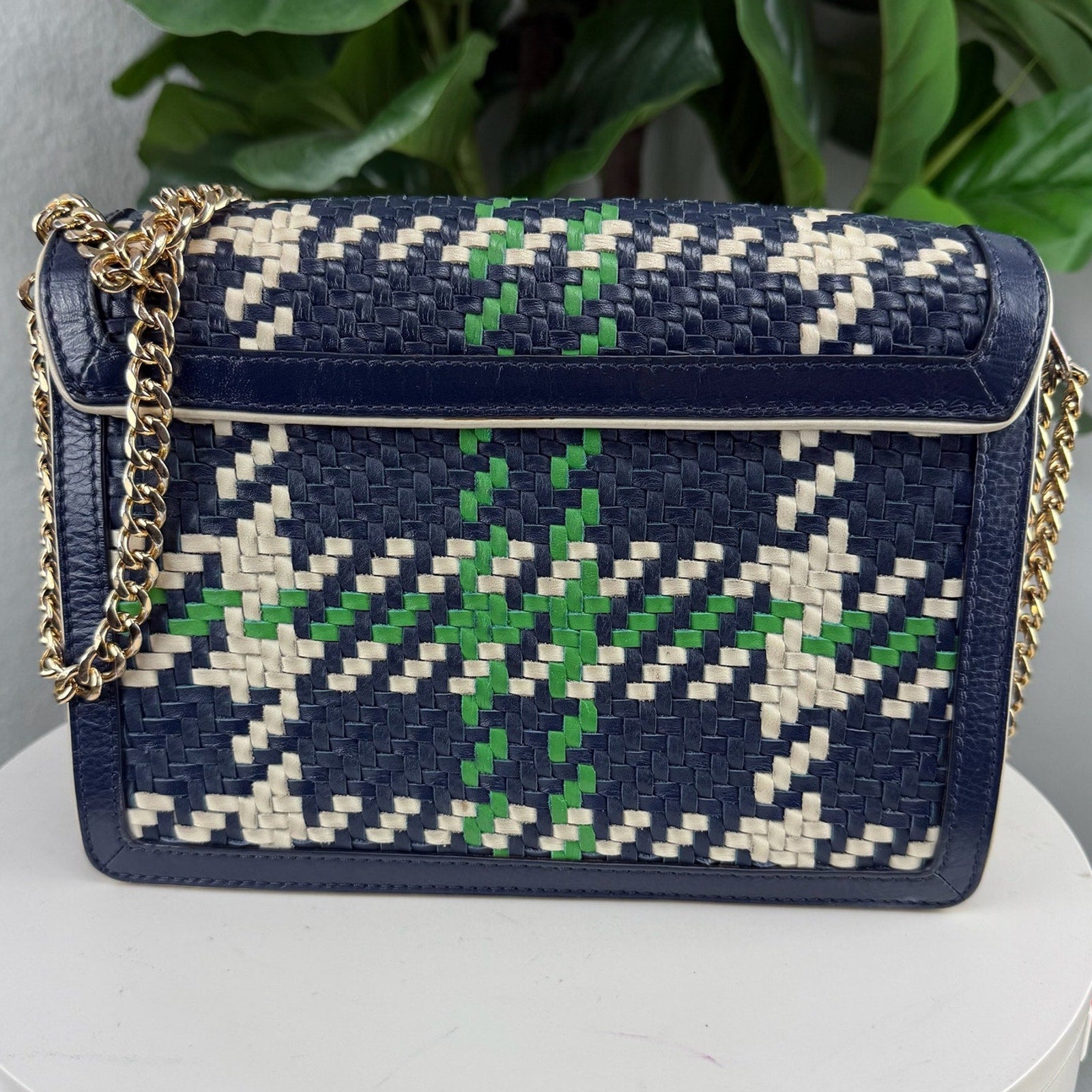 Tory Burch Duet Chain Convertible Woven Leather Shoulder Bag