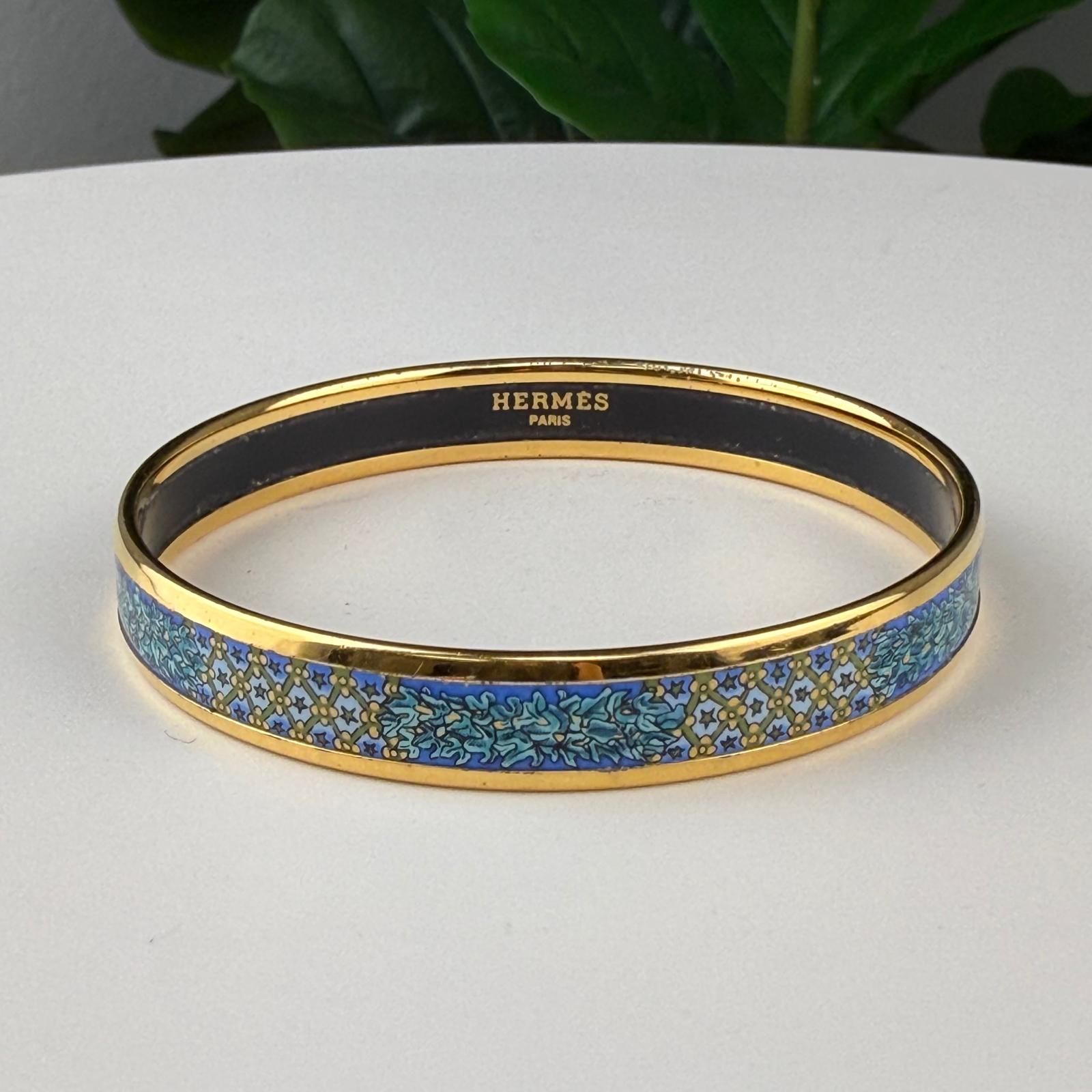 💎Authentic Hermes Plated Narrow Bangle Bracelet Blue 7 3/4"