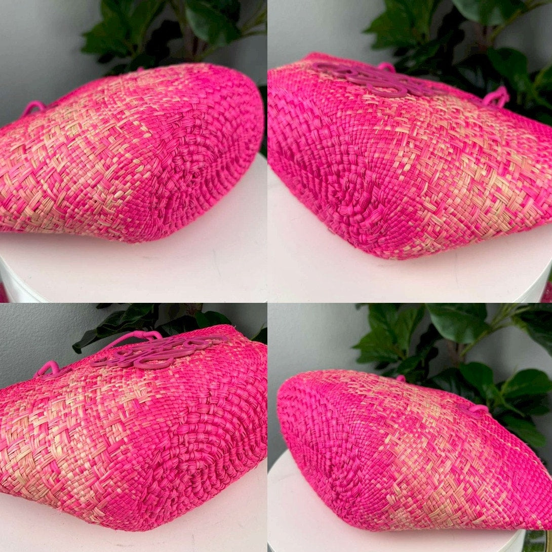 Authentic Loewe Anagram Basket Bag Iraca Palm Pink