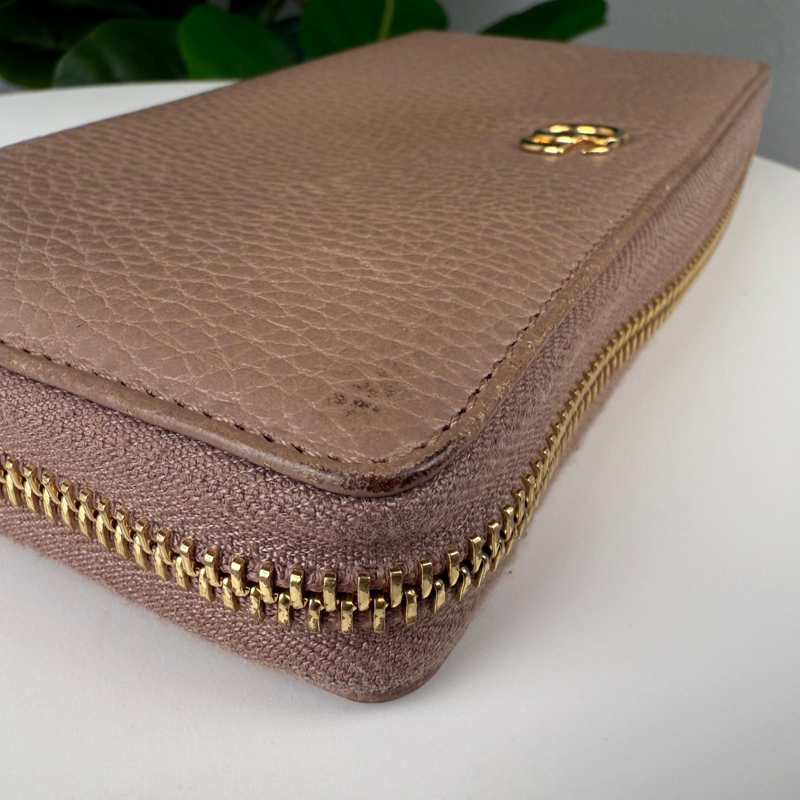 Authentic GUCCI GG Marmont Leather Light Brown Wallet