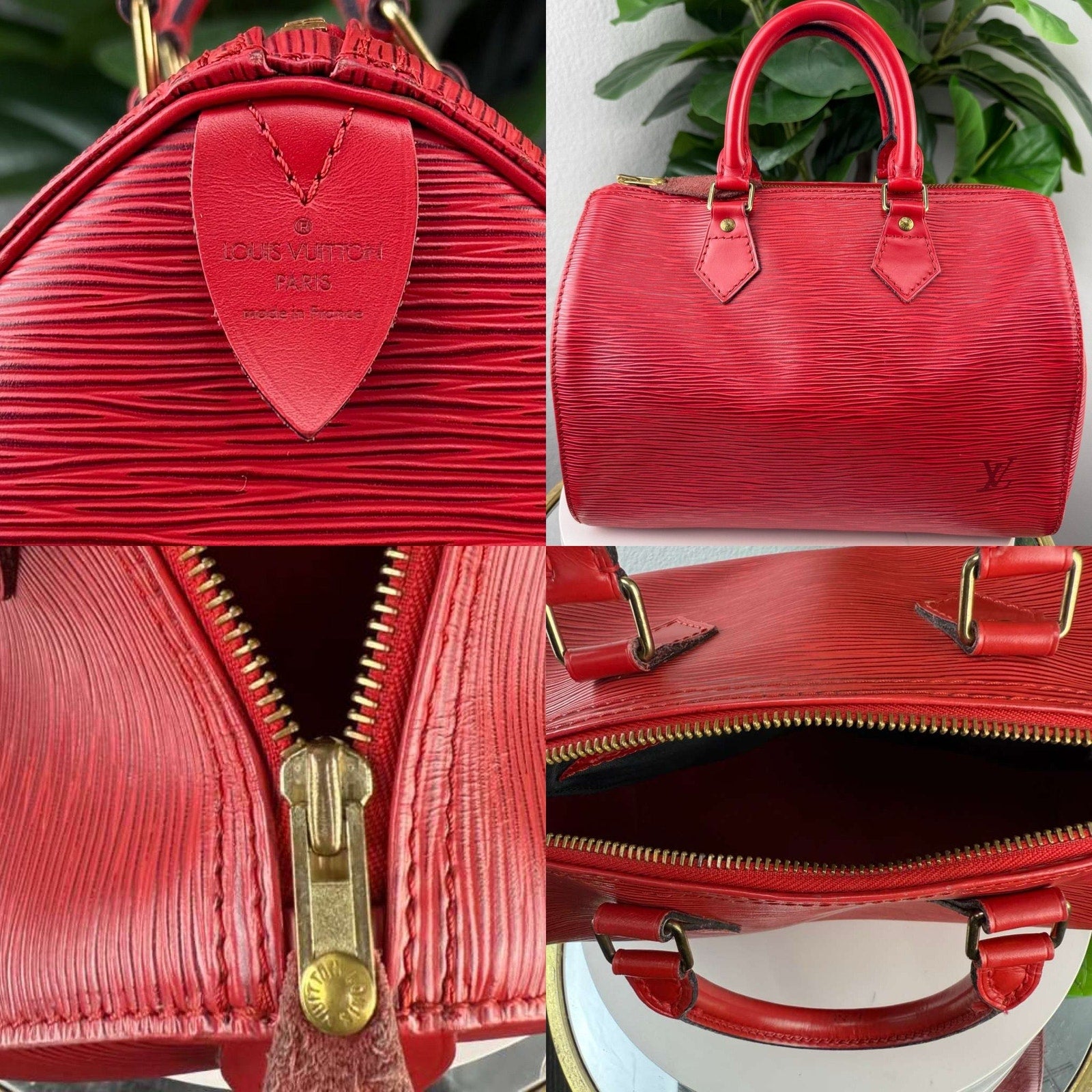 Authentic Louis Vuitton Epi Speedy 25 Boston Castilian Red Leather