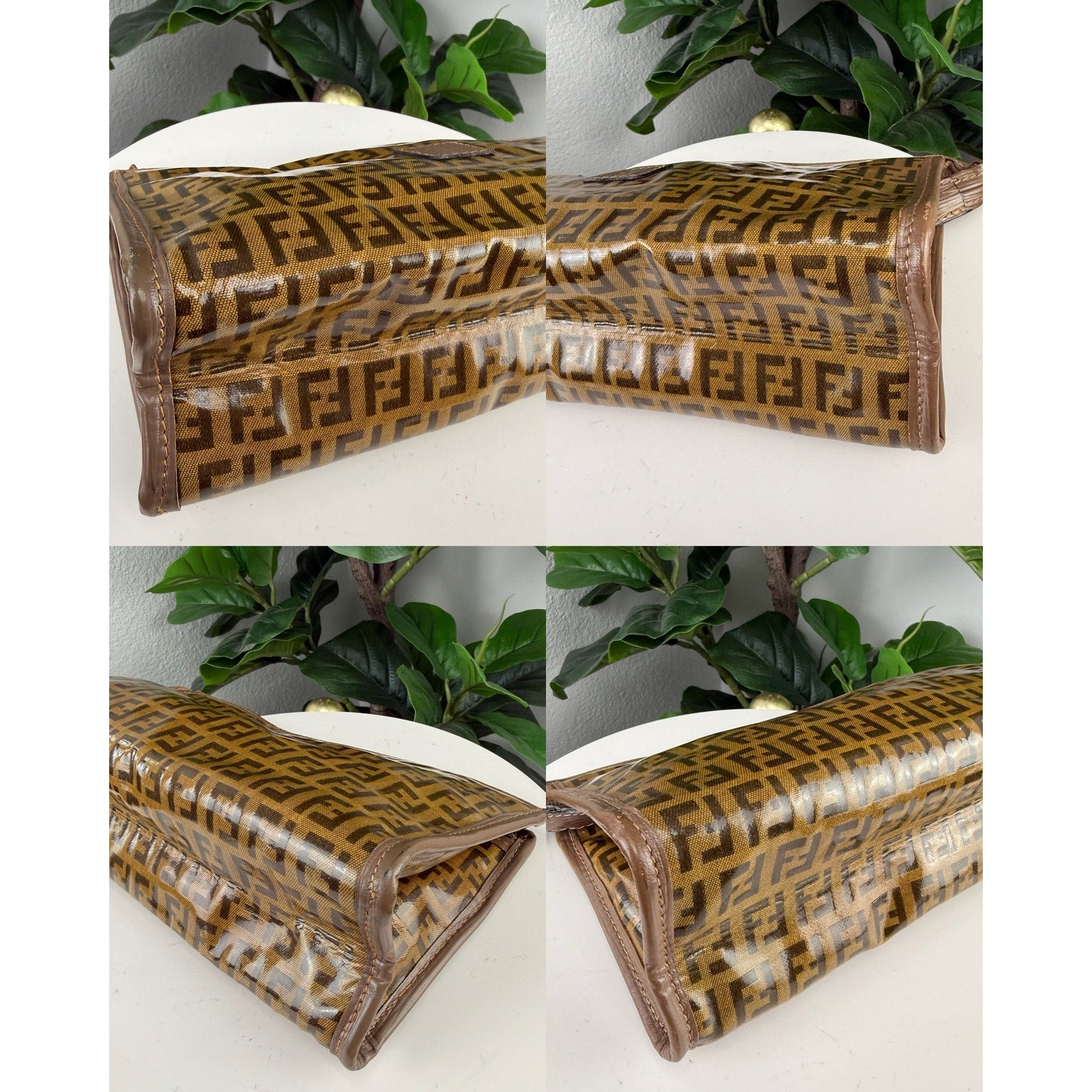 A31💎✨ Authentic Fendi Zucchino Clutch Bag Brown Auth Purse Vintage