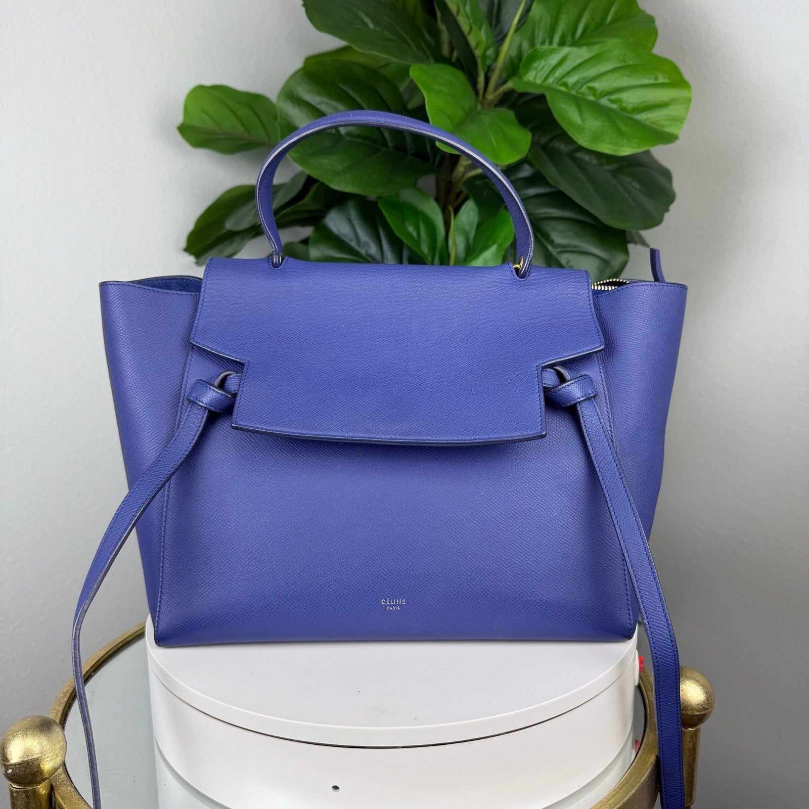 💎Authentic Celine Drummed Calfskin Small Belt Bag Indigo