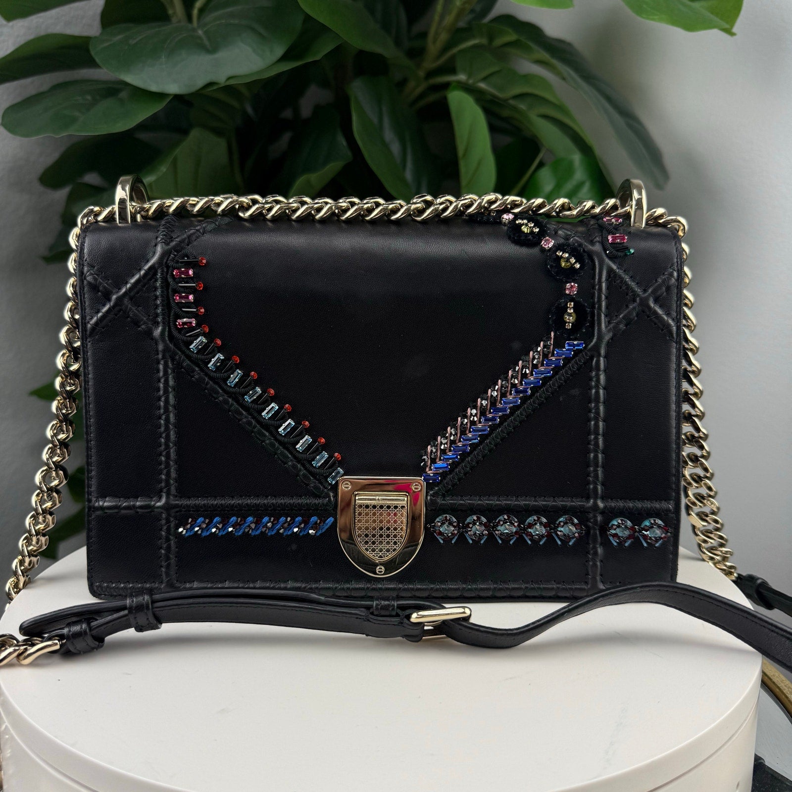 Authentic Christian Dior Shoulder Bag Black Leather Crossbody