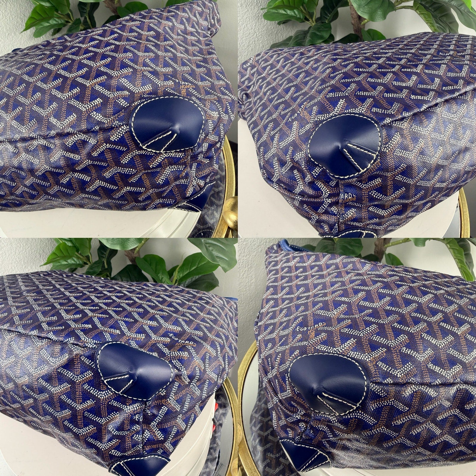 Goyard Coated Canvas Blue Hobo Zip Shoulder Bag Authentic Pre Owned